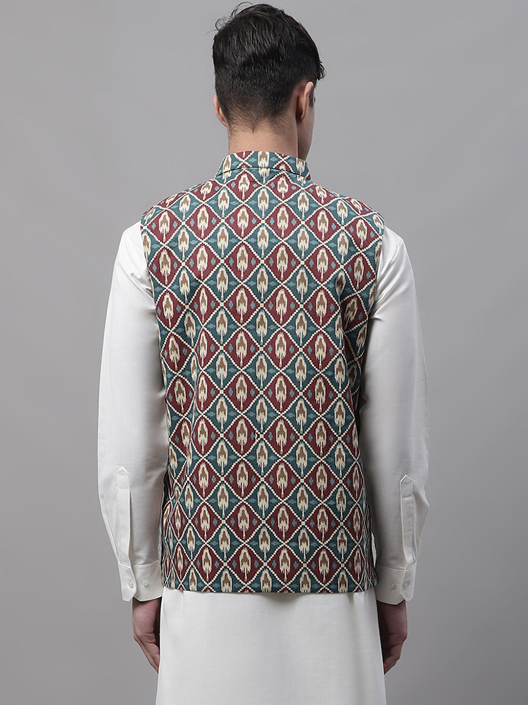 Jompers Men's Teal and Maroon Printed Waistcoats