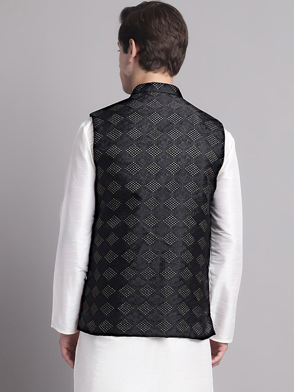 Jompers Men's Black Woven Design Nehru Jacket