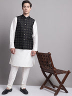 Jompers Men's Black Woven Design Nehru Jacket