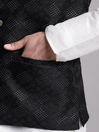Jompers Men's Black Woven Design Nehru Jacket