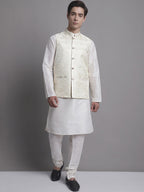 Jompers Men's Cream Woven Design Nehru Jacket