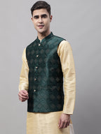 Jompers Men's Olive Green Woven Design Waistcoats