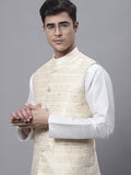 Jompers Men's Yellow and White Woven Design Nehru Jacket
