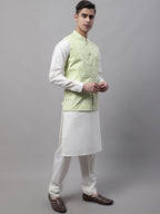 Jompers Men's Green and White Embroidered Waistcoats