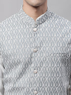 Jompers Men's Grey and White Embroidered Waistcoats