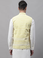 Jompers Men's Yellow and White Embroidered Waistcoats