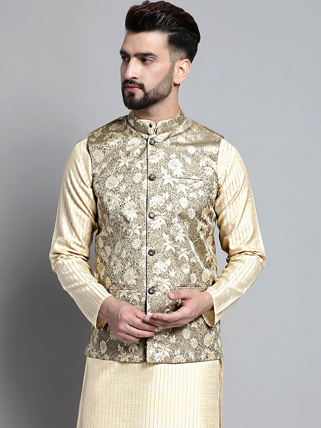 Jompers Men's Woven Design Nehru Jacket - Beige