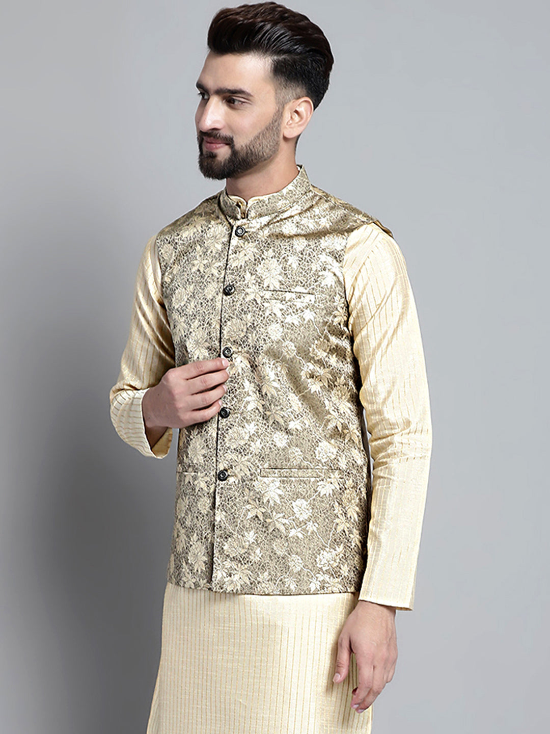 Jompers Men's Woven Design Nehru Jacket - Beige