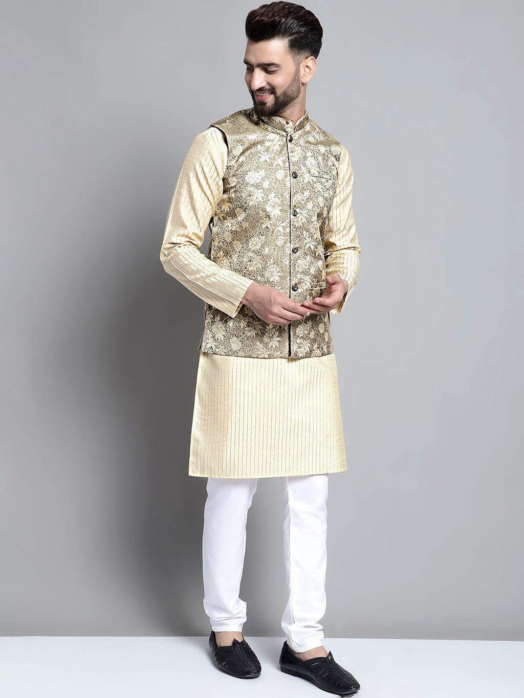 Jompers Men's Woven Design Nehru Jacket - Beige