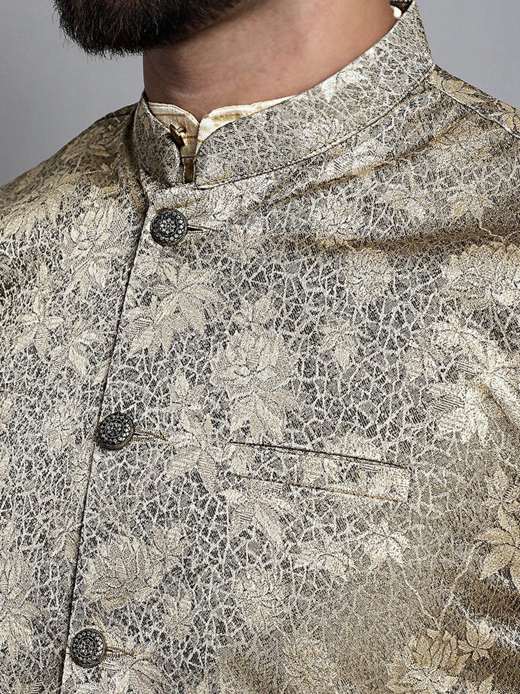 Jompers Men's Woven Design Nehru Jacket - Beige