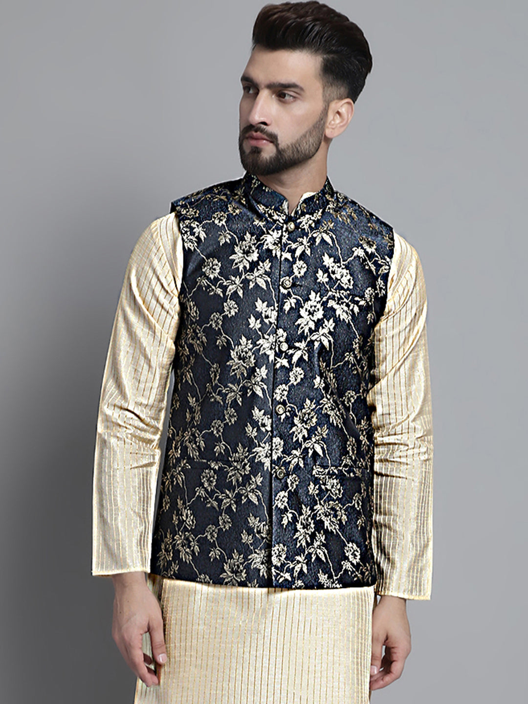 Jompers Men's Woven Design Nehru Jacket - Grey