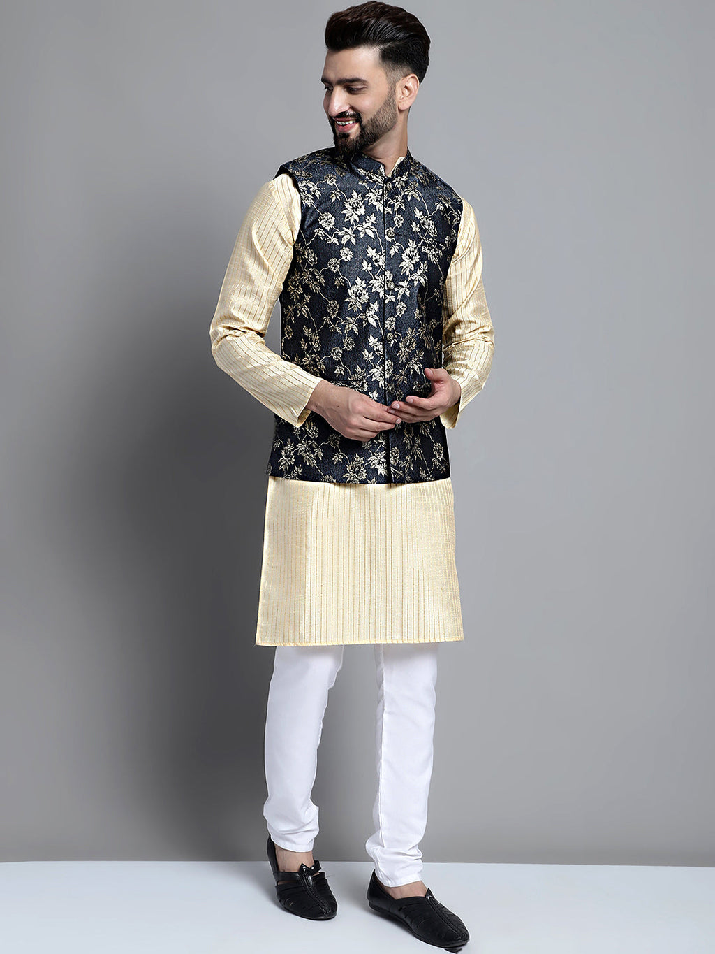 Jompers Men's Woven Design Nehru Jacket - Grey