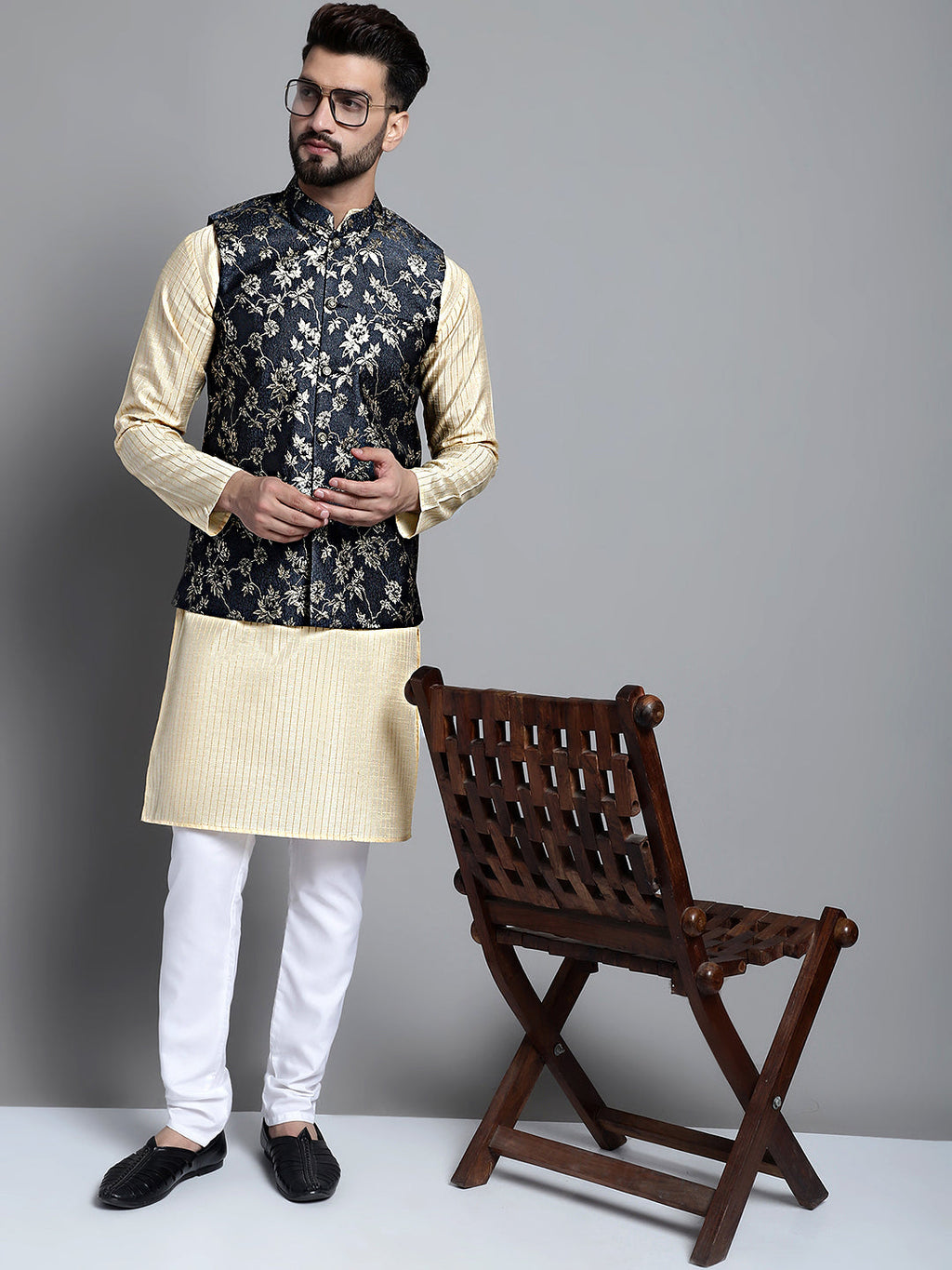 Jompers Men's Woven Design Nehru Jacket - Grey