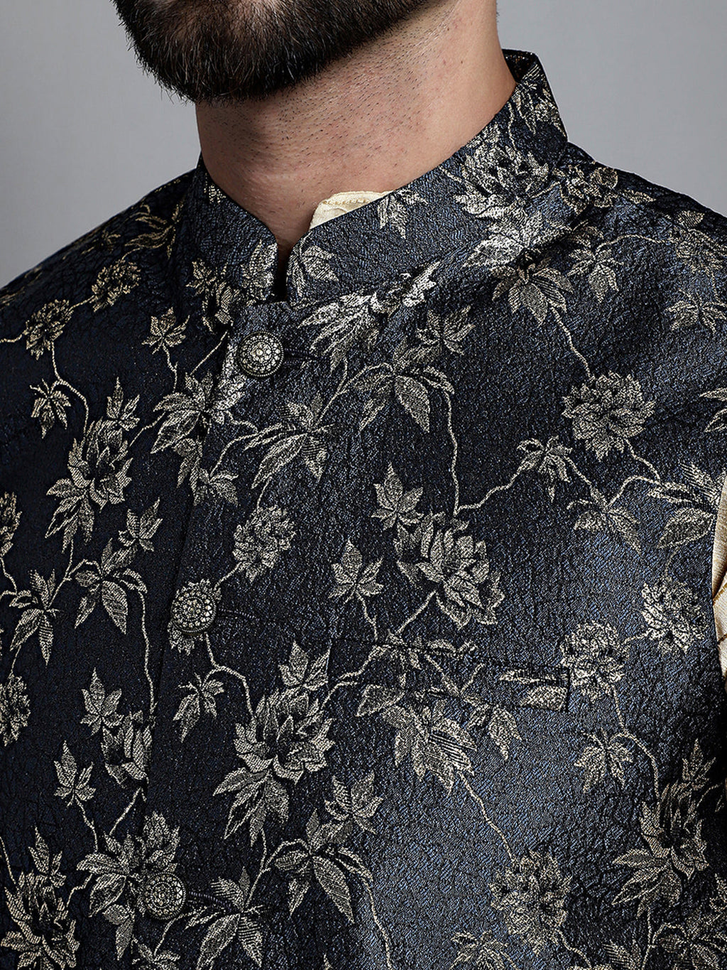 Jompers Men's Woven Design Nehru Jacket - Grey