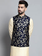 Jompers Men's Woven Design Nehru Jacket - Navy Blue