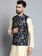 Jompers Men's Woven Design Nehru Jacket - Navy Blue