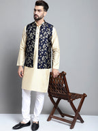 Jompers Men's Woven Design Nehru Jacket - Navy Blue