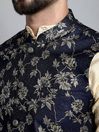 Jompers Men's Woven Design Nehru Jacket - Navy Blue