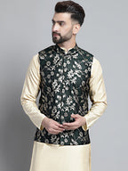 Jompers Men's Woven Design Nehru Jacket - Olive