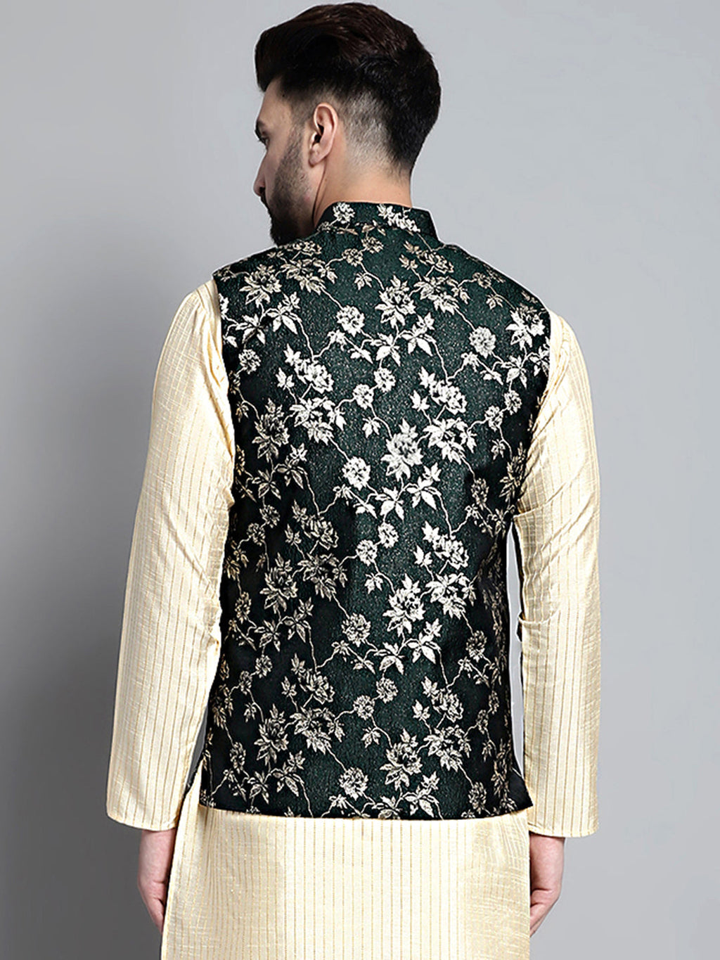 Jompers Men's Woven Design Nehru Jacket - Olive
