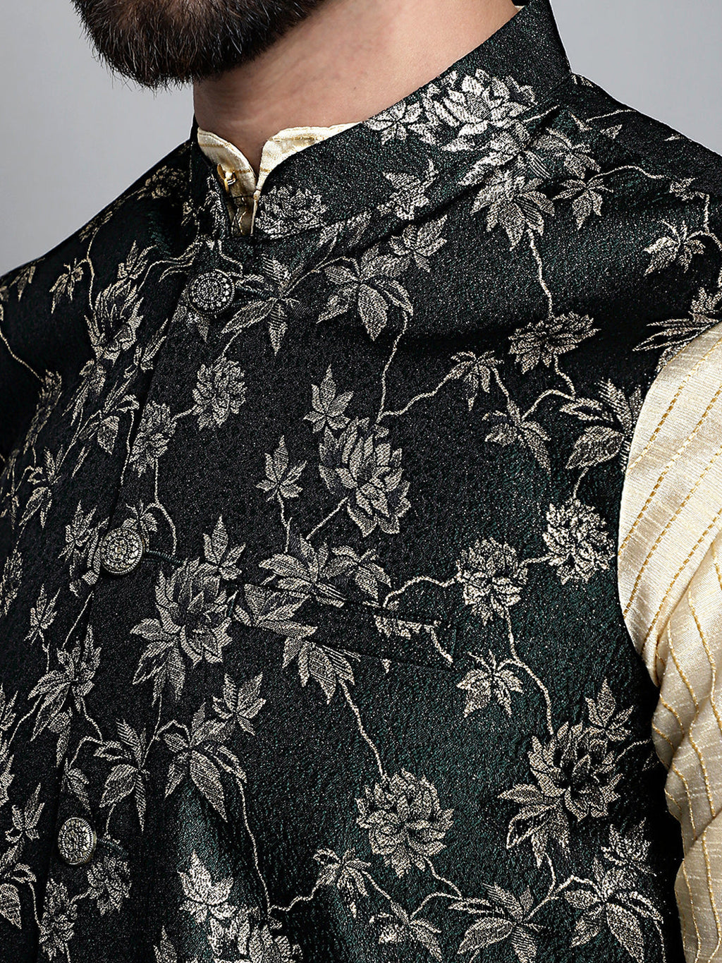 Jompers Men's Woven Design Nehru Jacket - Olive