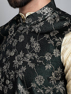 Jompers Men's Woven Design Nehru Jacket - Olive