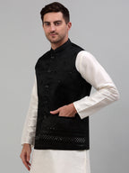 Jompers Men's Embroidered Nehru Jacket - Black