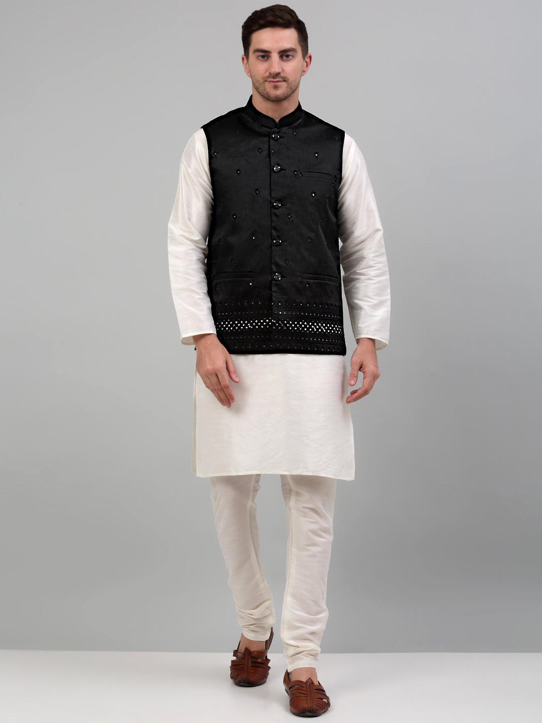 Jompers Men's Embroidered Nehru Jacket - Black