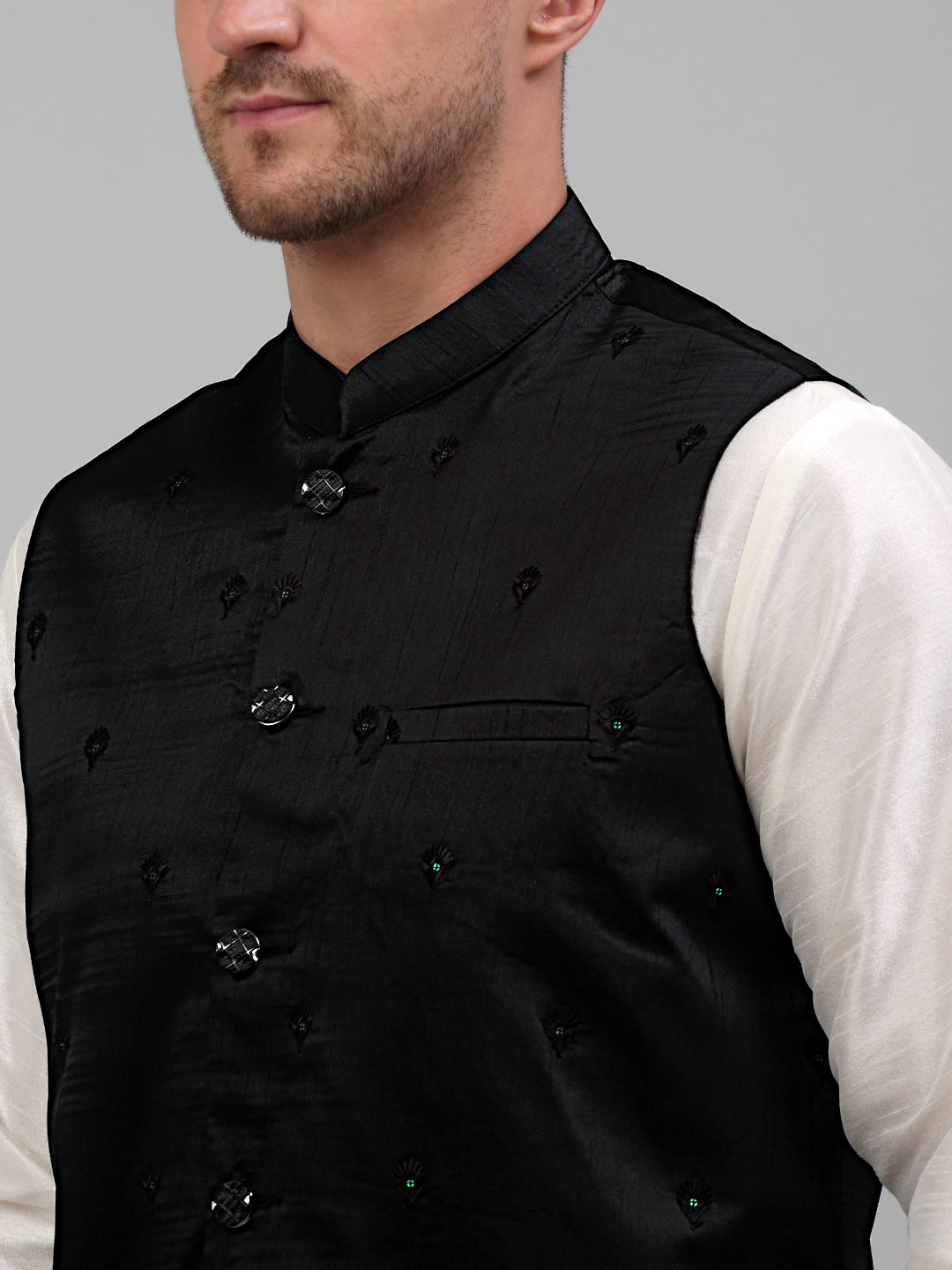 Jompers Men's Embroidered Nehru Jacket - Black