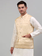 Jompers Men's Embroidered Nehru Jacket - Golden