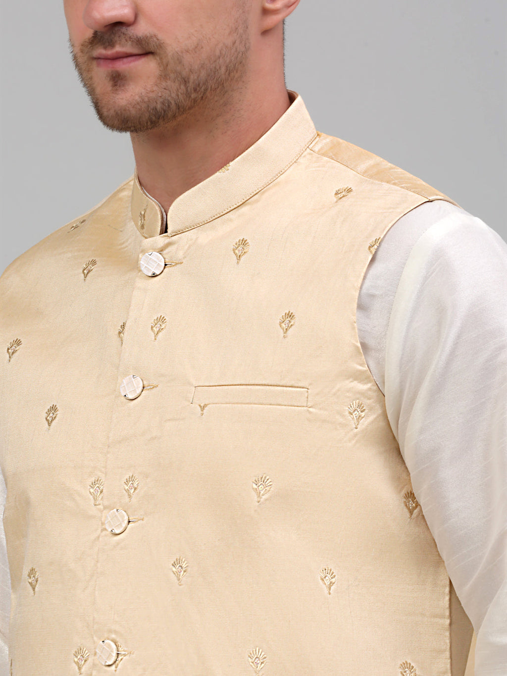 Jompers Men's Embroidered Nehru Jacket - Golden