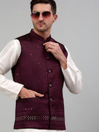 Jompers Men's Embroidered Nehru Jacket - Purple