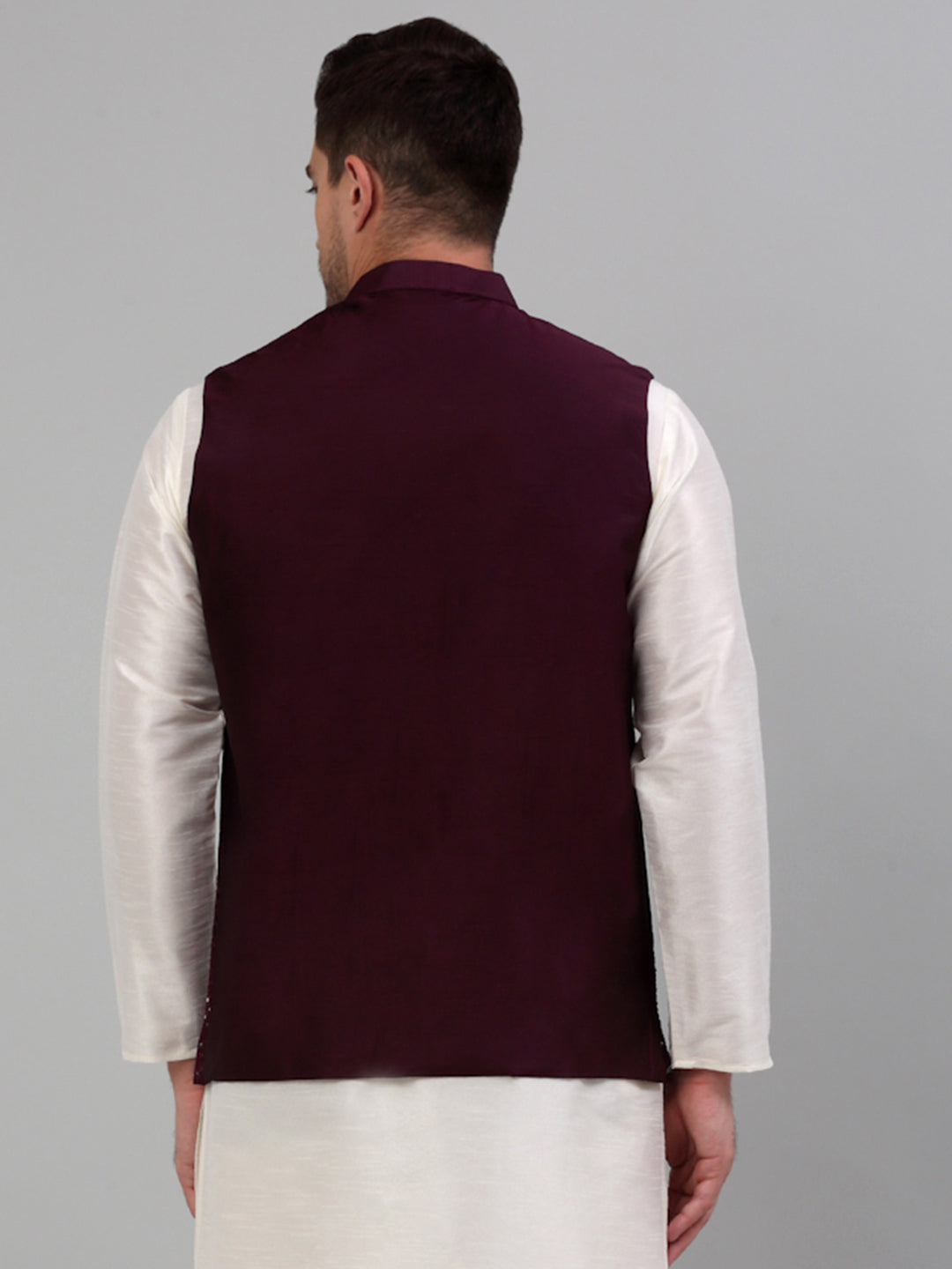 Jompers Men's Embroidered Nehru Jacket - Purple