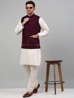 Jompers Men's Embroidered Nehru Jacket - Purple
