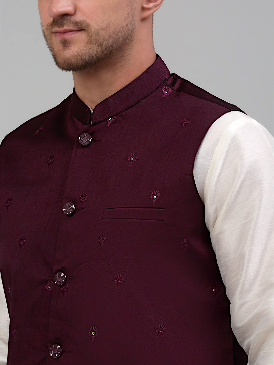 Jompers Men's Embroidered Nehru Jacket - Purple