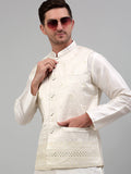 Jompers Men's Embroidered Nehru Jacket - White