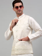 Jompers Men's Embroidered Nehru Jacket - White