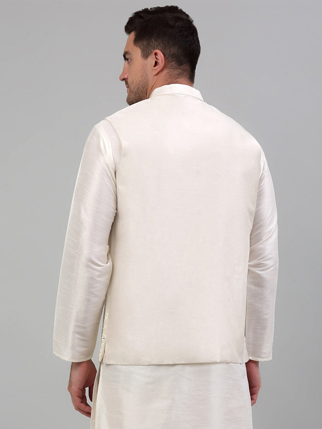 Jompers Men's Embroidered Nehru Jacket - White