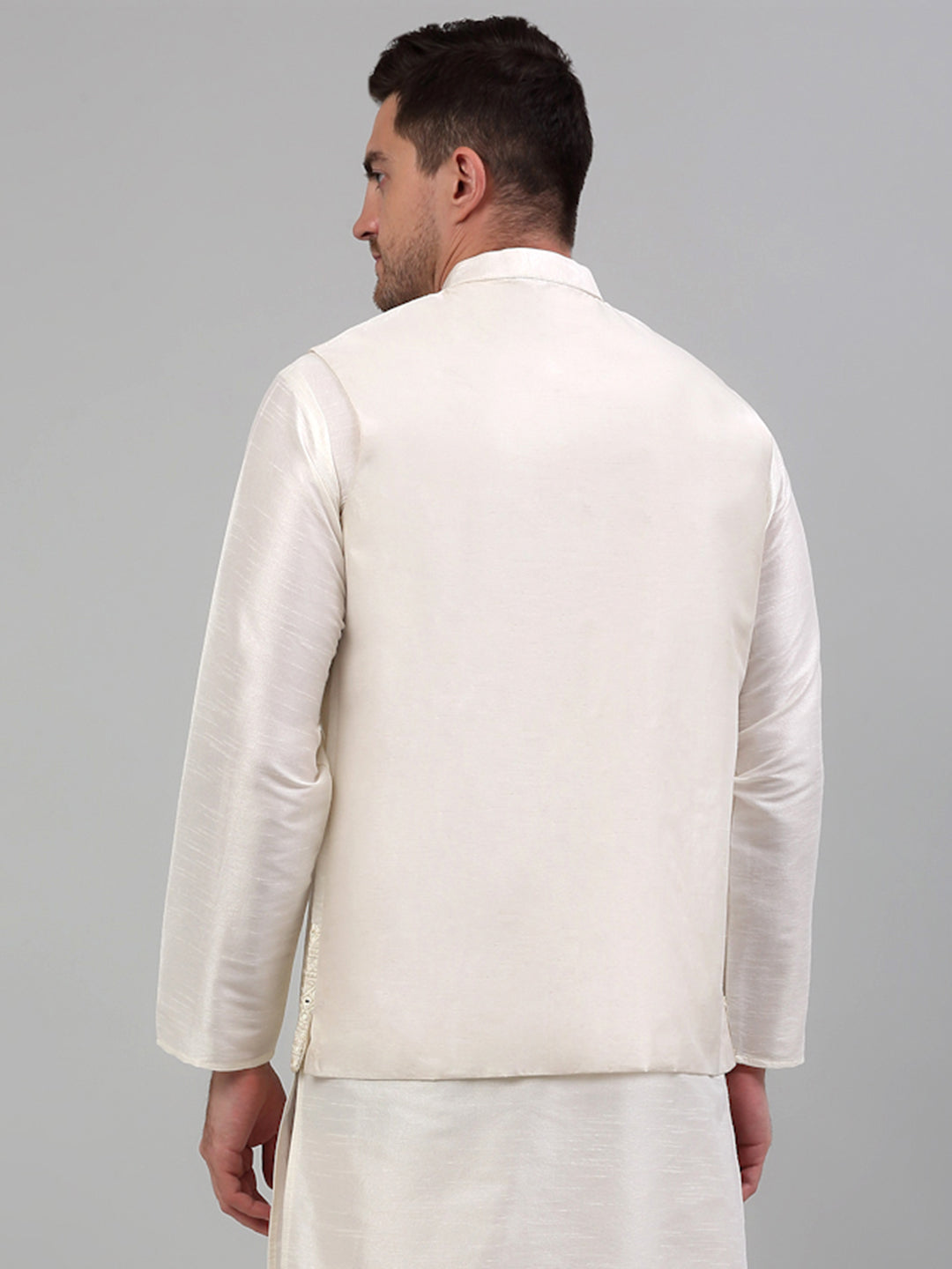 Jompers Men's Embroidered Nehru Jacket - White