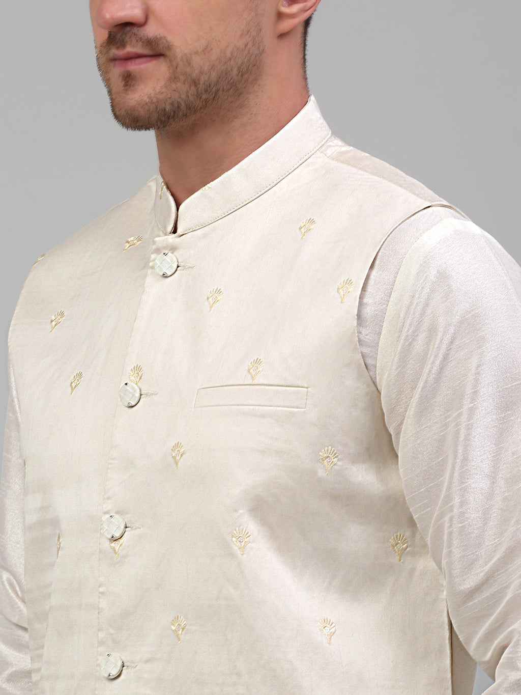 Jompers Men's Embroidered Nehru Jacket - White