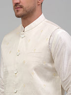 Jompers Men's Embroidered Nehru Jacket - White