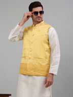 Jompers Men's Embroidered Nehru Jacket - Yellow