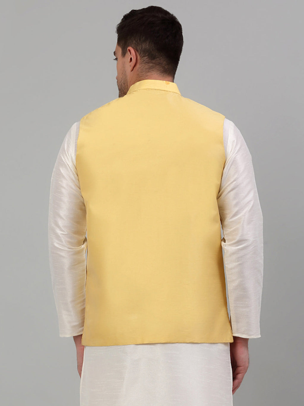 Jompers Men's Embroidered Nehru Jacket - Yellow