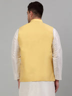 Jompers Men's Embroidered Nehru Jacket - Yellow