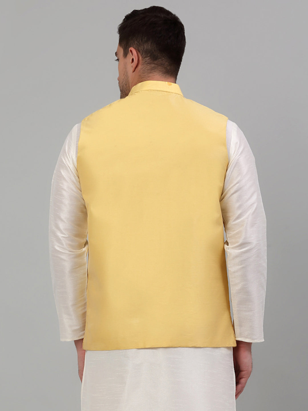 Jompers Men's Embroidered Nehru Jacket - Yellow