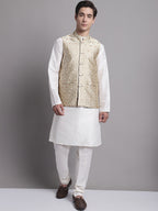 Jompers Men's Cream Woven Design Nehru Jacket
