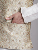 Jompers Men's Cream Woven Design Nehru Jacket