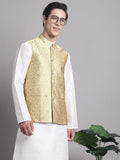Jompers Men's Golden Woven Design Nehru Jacket