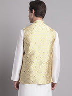 Jompers Men's Golden Woven Design Nehru Jacket