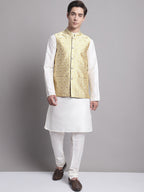 Jompers Men's Golden Woven Design Nehru Jacket